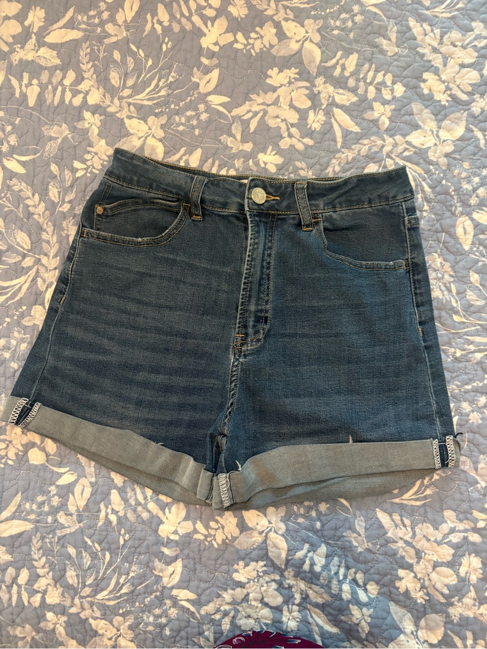 Women's Dark Blue Roll-Cuff Denim Shorts